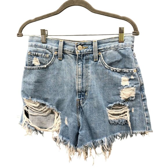 Levi's Pants - Levi's High Waisted Mom Shorts Womens 27 Light Wash Blue Distressed Cutoff
